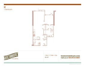 1x1D Den 425 floor plan